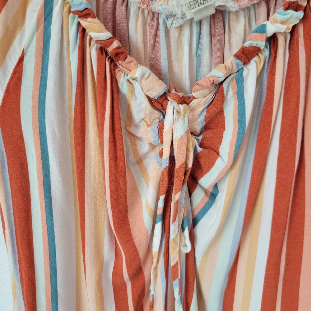 Pink Republic Women's M Boho Vertical Stripe Blouse Festival Summer Colorful - Picture 5 of 6